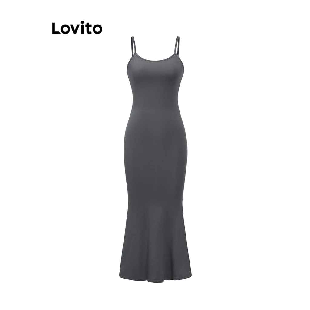 Lovito Casual Dress Plain Fishtail Adjustable Buckle Slim Fit Dress for Women L36AD011