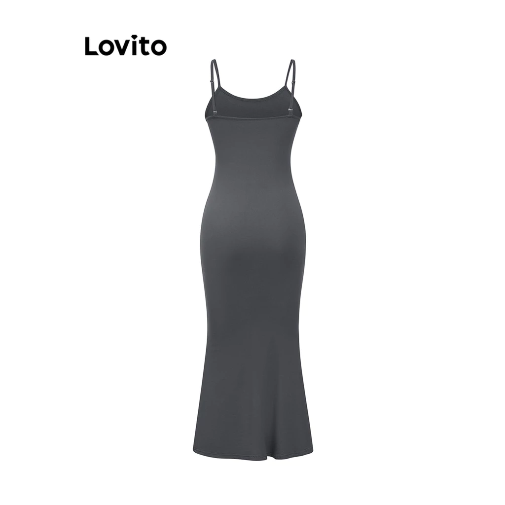 Lovito Casual Dress Plain Fishtail Adjustable Buckle Slim Fit Dress for Women L36AD011