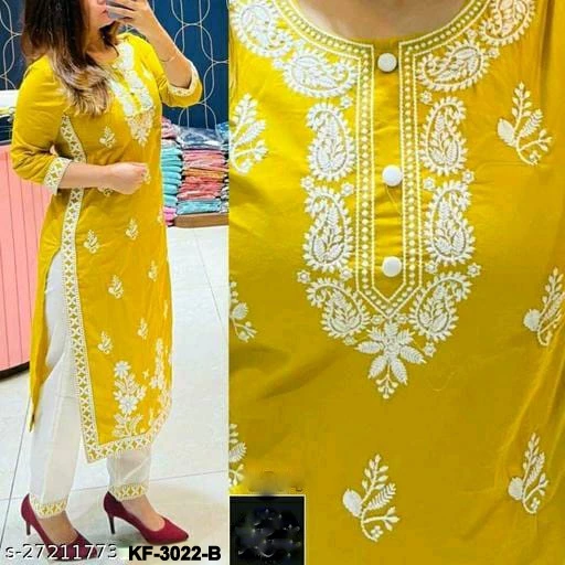 M To 5XL Heavy Premium Rayon Embroidery Kurti With Pant And Malmal Duppatta KF-3022