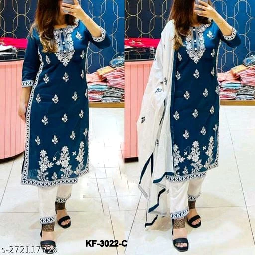 M To 5XL Heavy Premium Rayon Embroidery Kurti With Pant And Malmal Duppatta KF-3022
