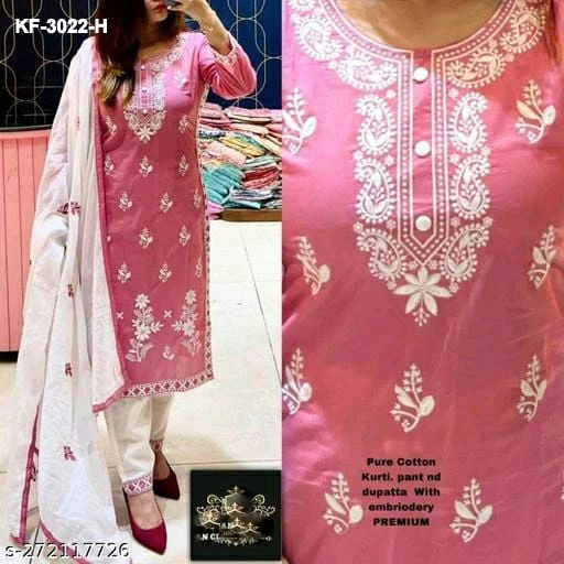 M To 5XL Heavy Premium Rayon Embroidery Kurti With Pant And Malmal Duppatta KF-3022