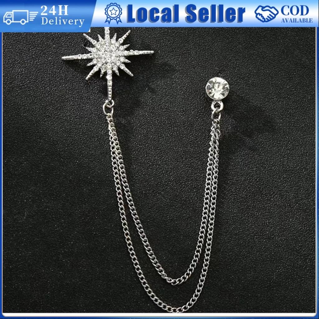 Crystal Tassel Chain Pin Men Women Suit Shirt Collar Badge High-end Brooch Badge Pin