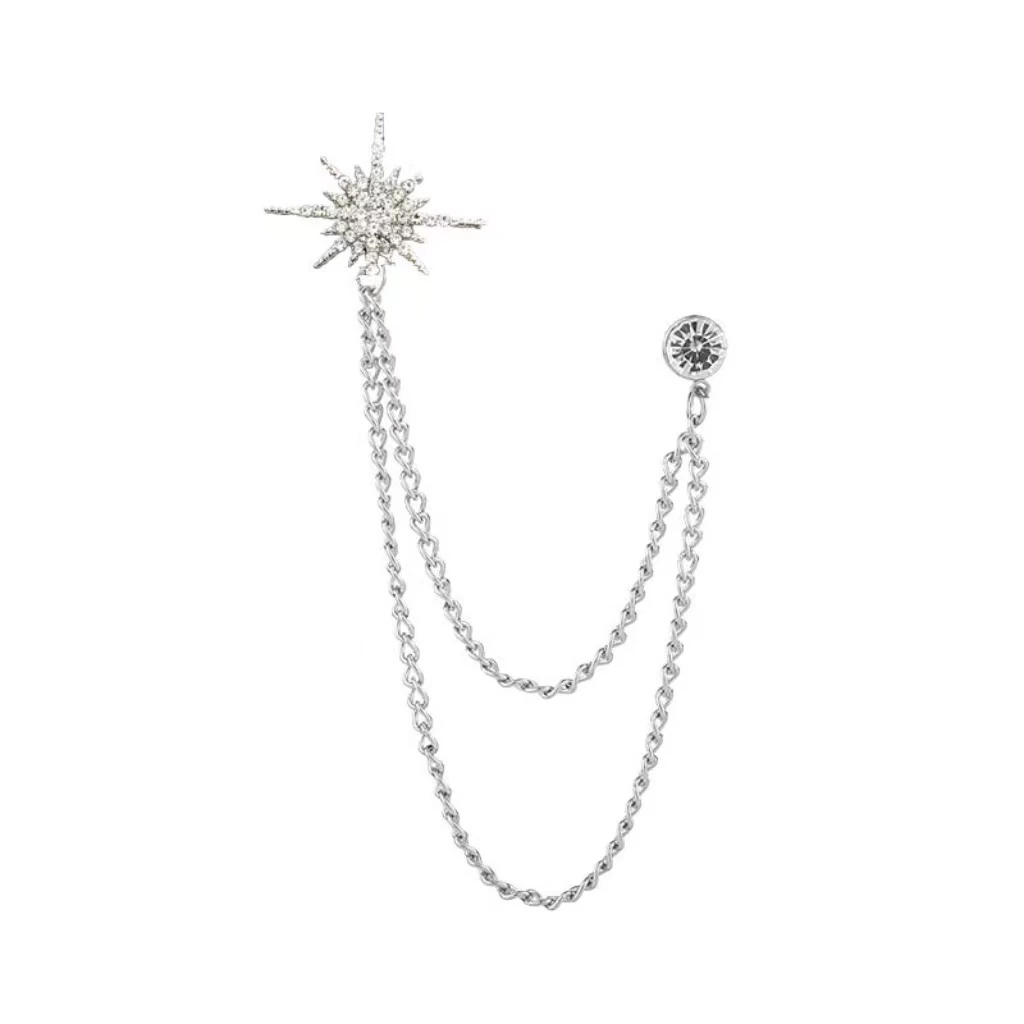 Crystal Tassel Chain Pin Men Women Suit Shirt Collar Badge High-end Brooch Badge Pin