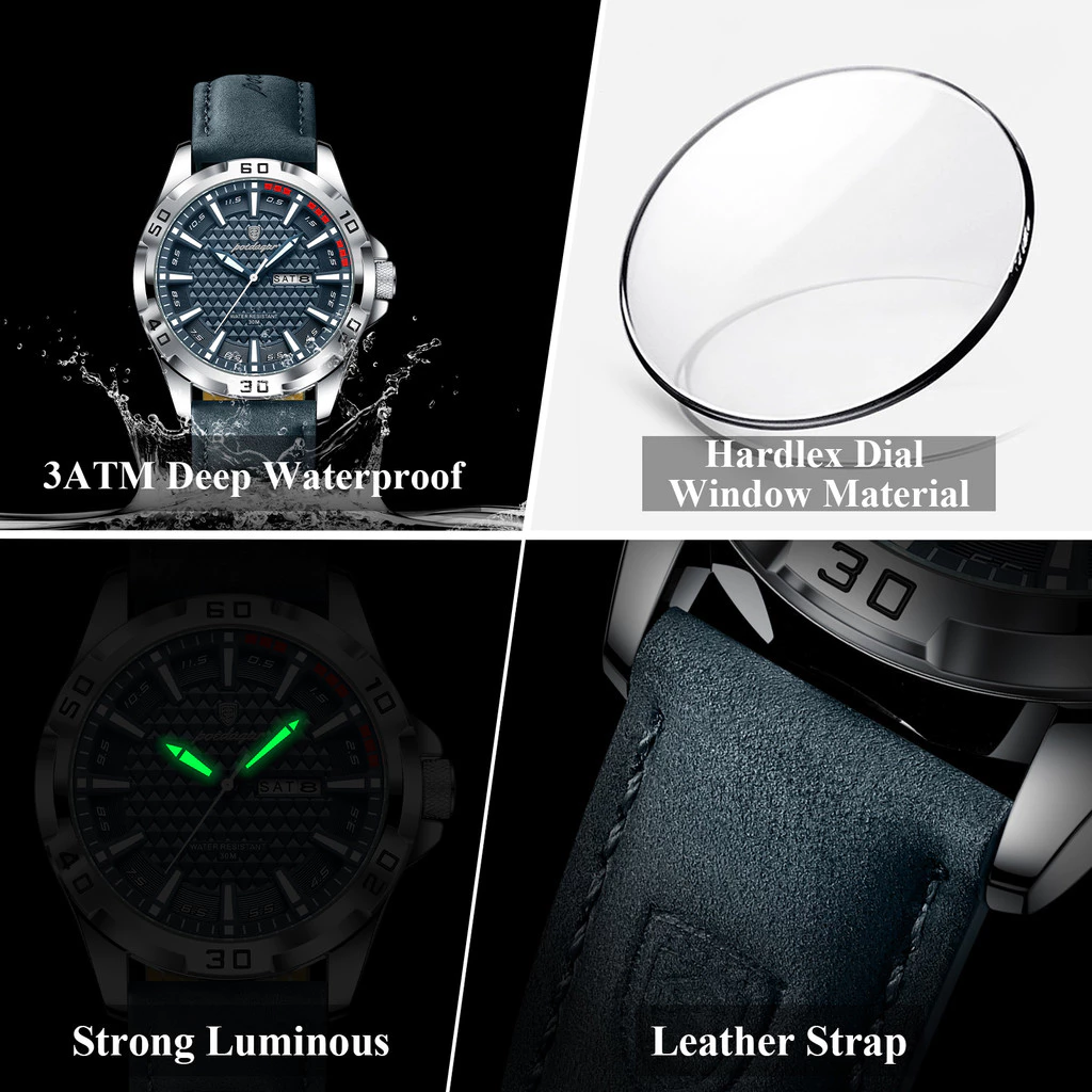 POEDAGAR Luxury Quartz Man Wristwatch Sport Men Watches Waterproof Luminous Date Week Stainless Steel Men's Watch Male Reloj