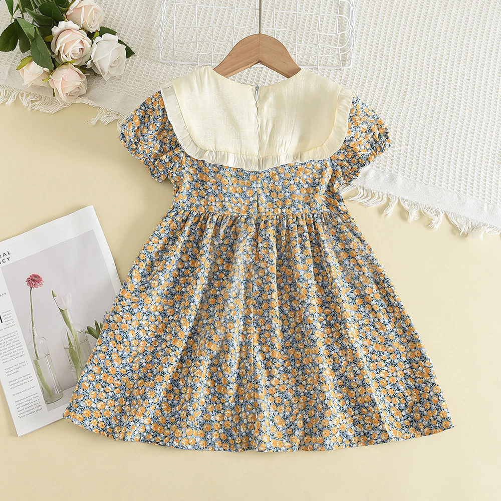 2-6 Years Kids Girl Floral Dress Korean Style Flower Dress Baby Girl Puff Sleeve Clothes Princess Dress