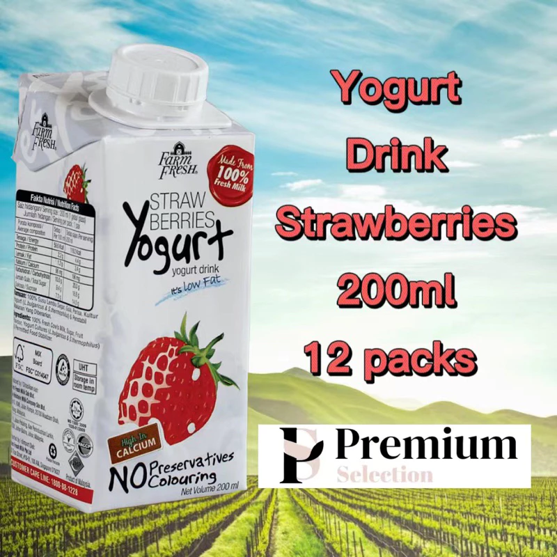 Susu Farm Fresh uht 200ml x 12 peks Perisa asli-coklat-kurma-strawberi-manga-pisang-badam-oat-kopi latte-tongkat