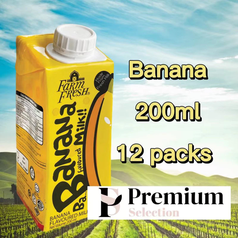 Susu Farm Fresh uht 200ml x 12 peks Perisa asli-coklat-kurma-strawberi-manga-pisang-badam-oat-kopi latte-tongkat