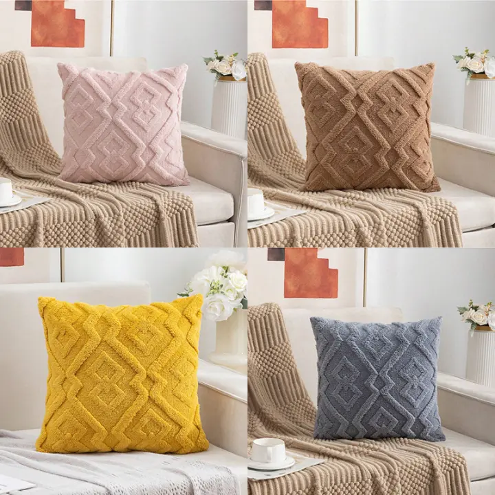 Decorative Faux Fur Throw Pillow Covers Christmas Soft Plush Yellow Pink Khaki Cream Pillowcase Fuzzy Short Fleece Square Patterned Cushion Cases Solid Pillowcase Decor For Chair Sofa Bed