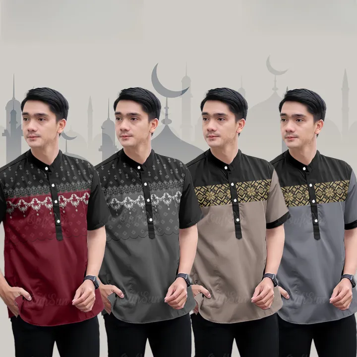 Baju Koko Malaysia Modern Koko Adult Men Batik Short Sleeve Shirt Lebaran Shirt Koko Gamis Kurta Muslim Quality Fabric Men&#39;s Tops