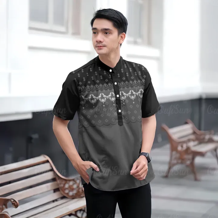 Baju Koko Malaysia Modern Koko Adult Men Batik Short Sleeve Shirt Lebaran Shirt Koko Gamis Kurta Muslim Quality Fabric Men&#39;s Tops