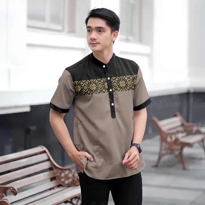 Baju Koko Malaysia Modern Koko Adult Men Batik Short Sleeve Shirt Lebaran Shirt Koko Gamis Kurta Muslim Quality Fabric Men&#39;s Tops