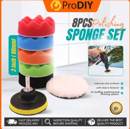8Pack Car Polishing Pad Kit 3/5/6/7inch Washable Polishing Pad Sponge Waxing Sponge Buffing Pad Reusable