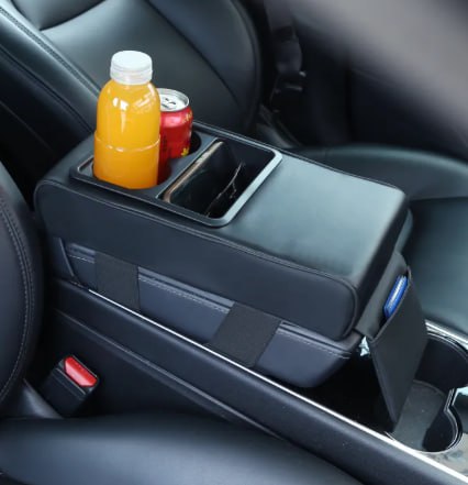 Auto Center Console Armrest Cushion With 2 Cup Holder PU Leather Armrest Pad