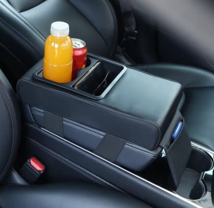 Auto Center Console Armrest Cushion With 2 Cup Holder PU Leather Armrest Pad