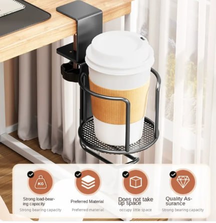 1-in-1 Desktop Cup Holder with Headphone Hanger - 360° Rotating Clip for Office & Gaming Desks