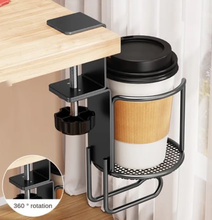 1-in-1 Desktop Cup Holder with Headphone Hanger - 360° Rotating Clip for Office & Gaming Desks