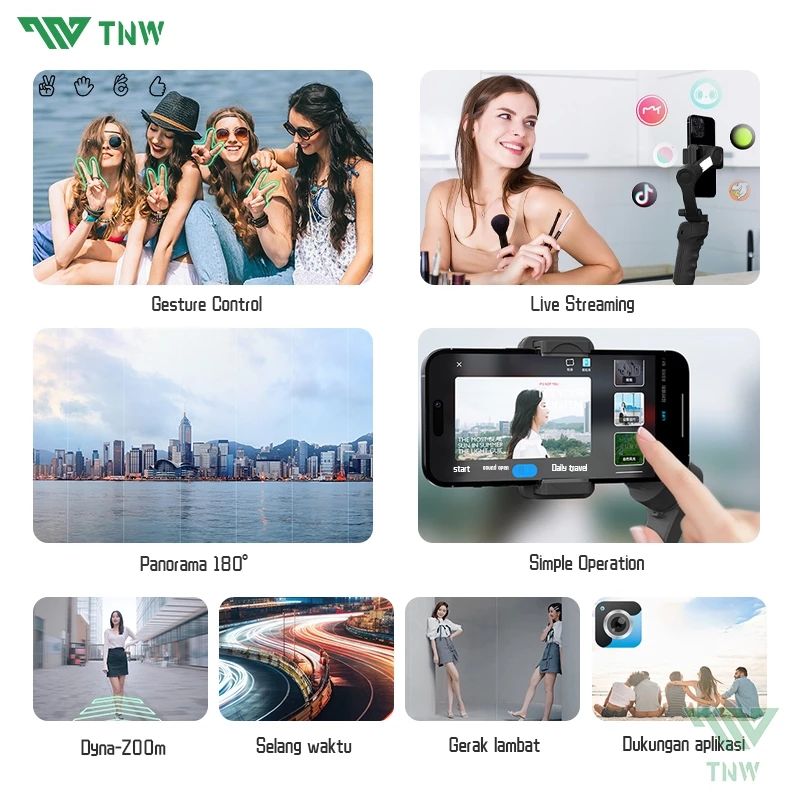 TNW M01 3-Axis Gimbal Stabilizer with Fill Light Anti Shake Handheld AI Tracking Gimbal for Phone