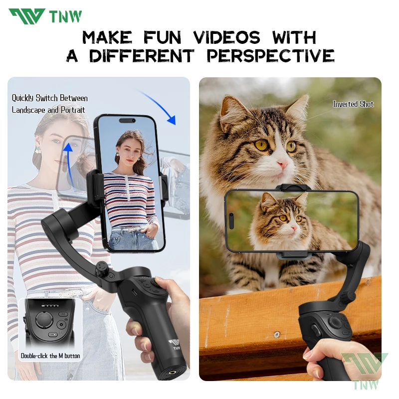 TNW M01 3-Axis Gimbal Stabilizer with Fill Light Anti Shake Handheld AI Tracking Gimbal for Phone
