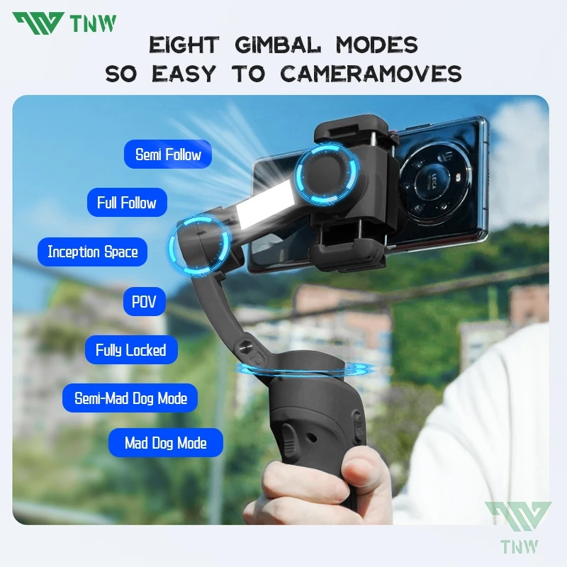 TNW M01 3-Axis Gimbal Stabilizer with Fill Light Anti Shake Handheld AI Tracking Gimbal for Phone
