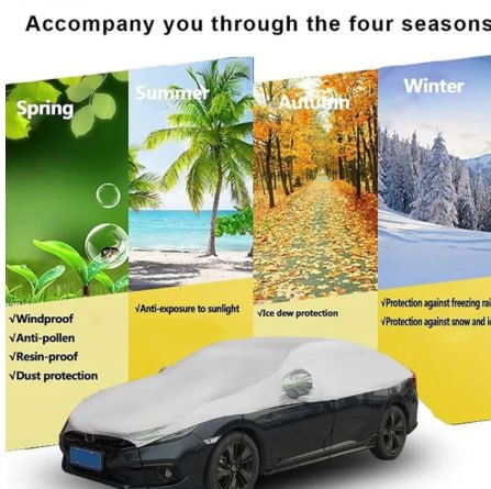 Half Car Cover Outdoor Sun Protection Resistant Waterproof RainDust UV Aluminum Film Suitable for SUV Sedan MVP Universa