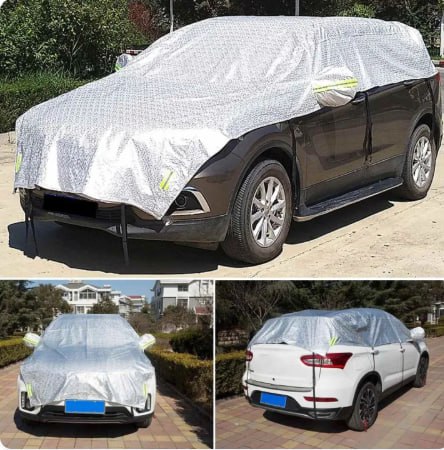Half Car Cover Outdoor Sun Protection Resistant Waterproof RainDust UV Aluminum Film Suitable for SUV Sedan MVP Universa