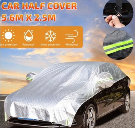 Half Car Cover Outdoor Sun Protection Resistant Waterproof RainDust UV Aluminum Film Suitable for SUV Sedan MVP Universa