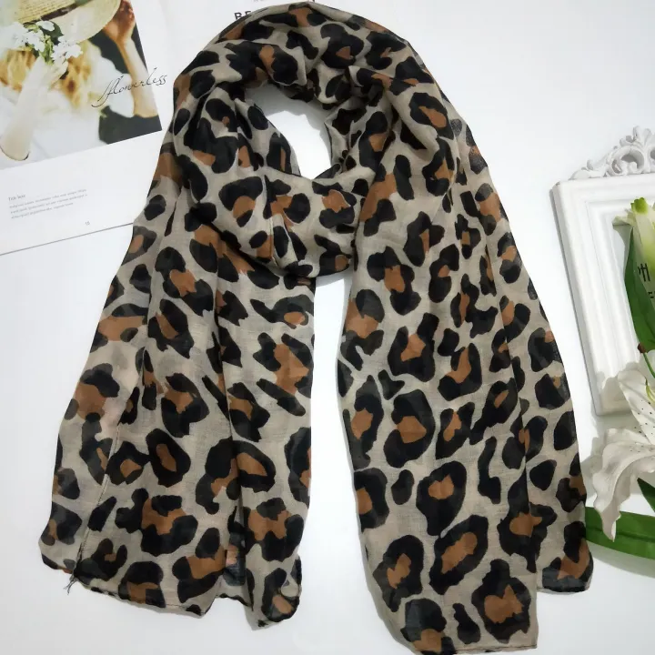 Tudung Printed Voile Leopard Shawl Long Wide Scarves Muslim Fashion Hijab Bawal