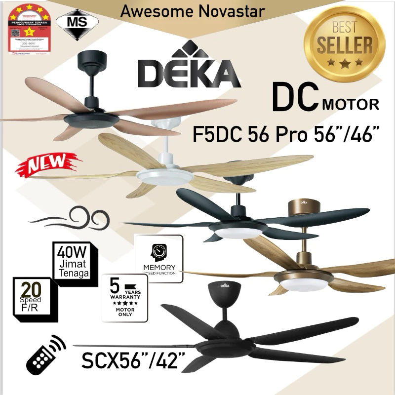 DEKA F5DC 56 Pro 46”/ 56" inches / K6 / X-One / K5 56" DC motor Remote control 5 Blades Ceiling fan Kipas Siling