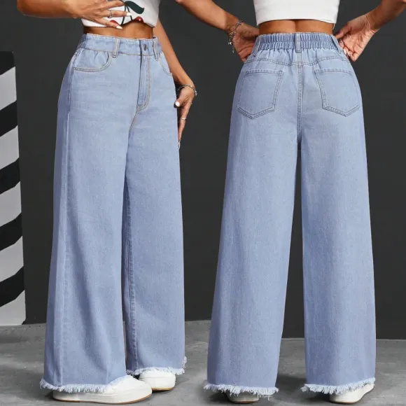 Clashe Jeans Baggy High Waist Plus Size Korean Style Pinggang Denim Getah Seluar Baffel Jeans Wanita