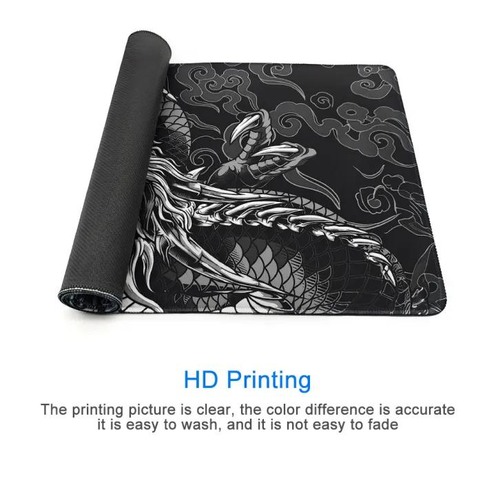 Black and White Dragon Mouse Pad Extended Large Gaming Mousepads with Stitched Edge Desk Pad For Home Office
