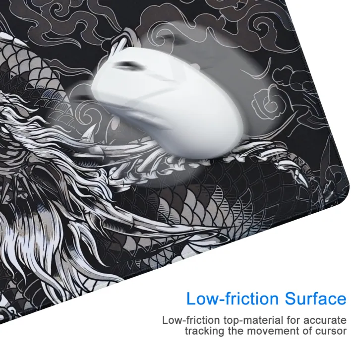 Black and White Dragon Mouse Pad Extended Large Gaming Mousepads with Stitched Edge Desk Pad For Home Office