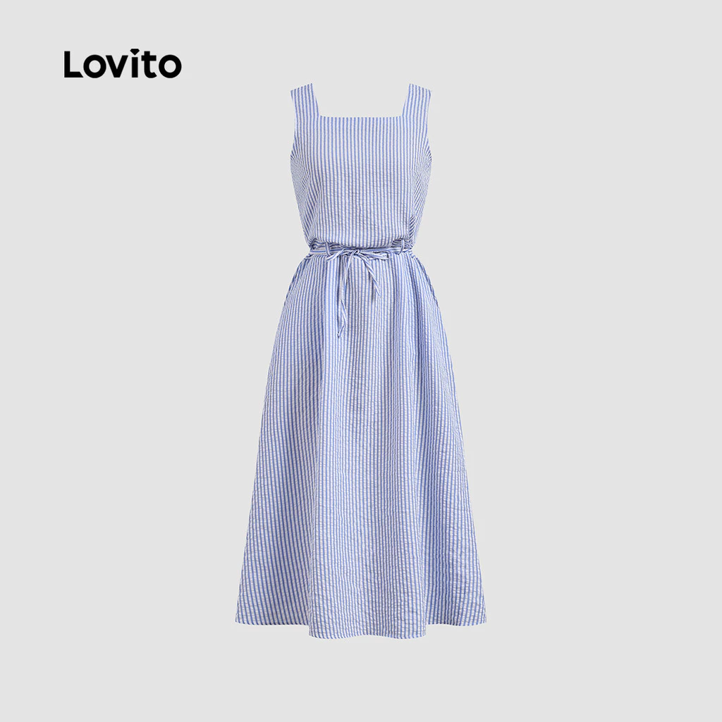 Lovito Casual Dress Pocket Belted Spring