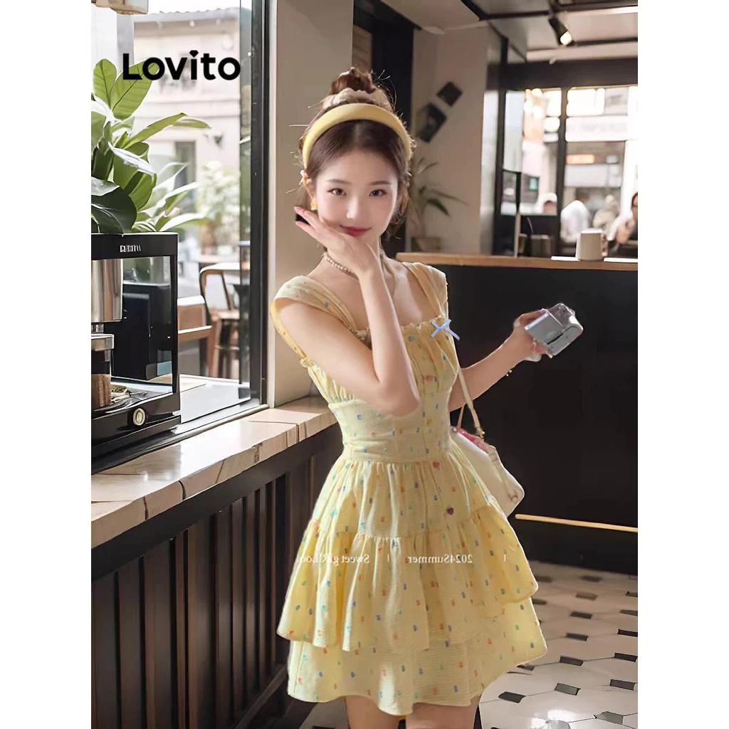 Lovito Women's Casual Dress with Polka Dot Embroidery