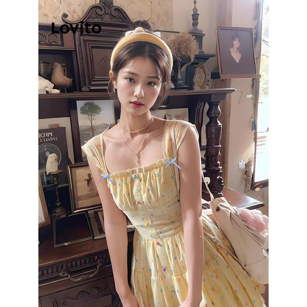 Lovito Women's Casual Dress with Polka Dot Embroidery