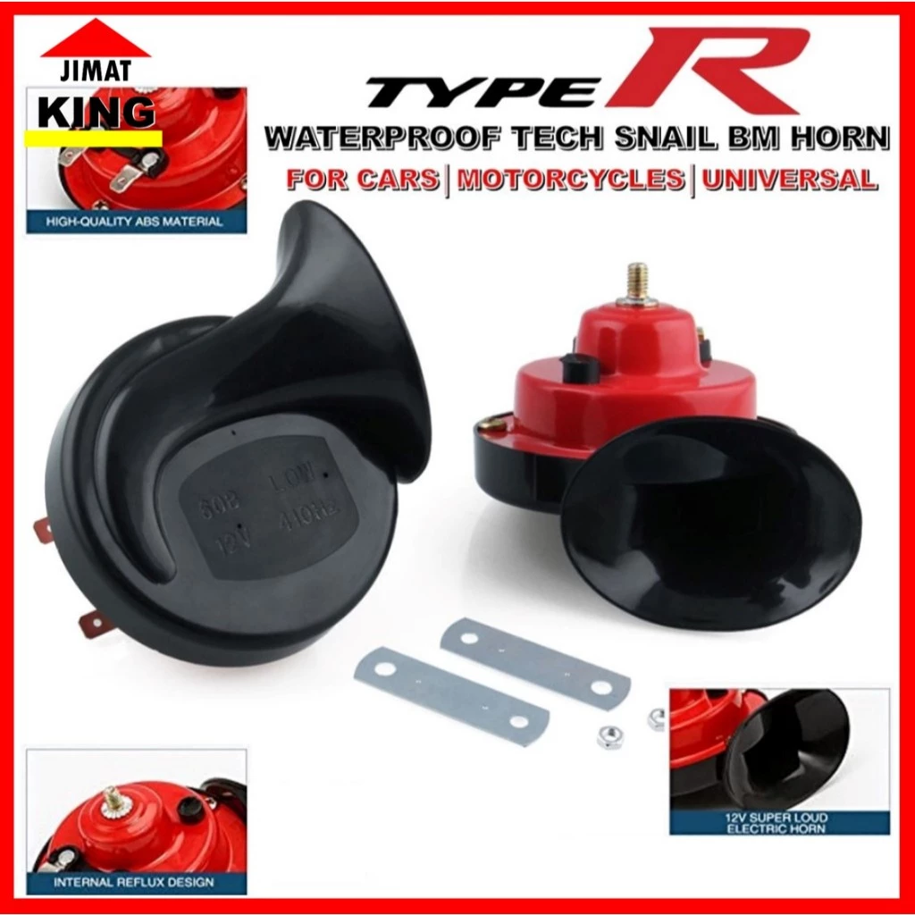 2pcs Type R Car Horn / Hon Kereta Snail BM 120db Horn Kereta kuat bunyi Twin Tone Air Horn 12V Relay