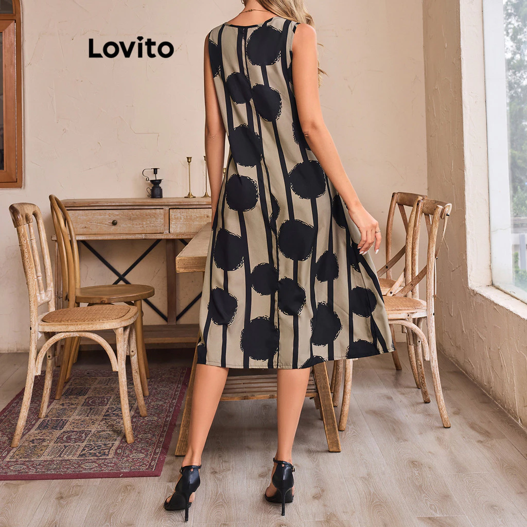 Lovito Casual Dress Polka Dot Wrap Puff Sleeve Dress for Women LNE27238 (Multi-color)