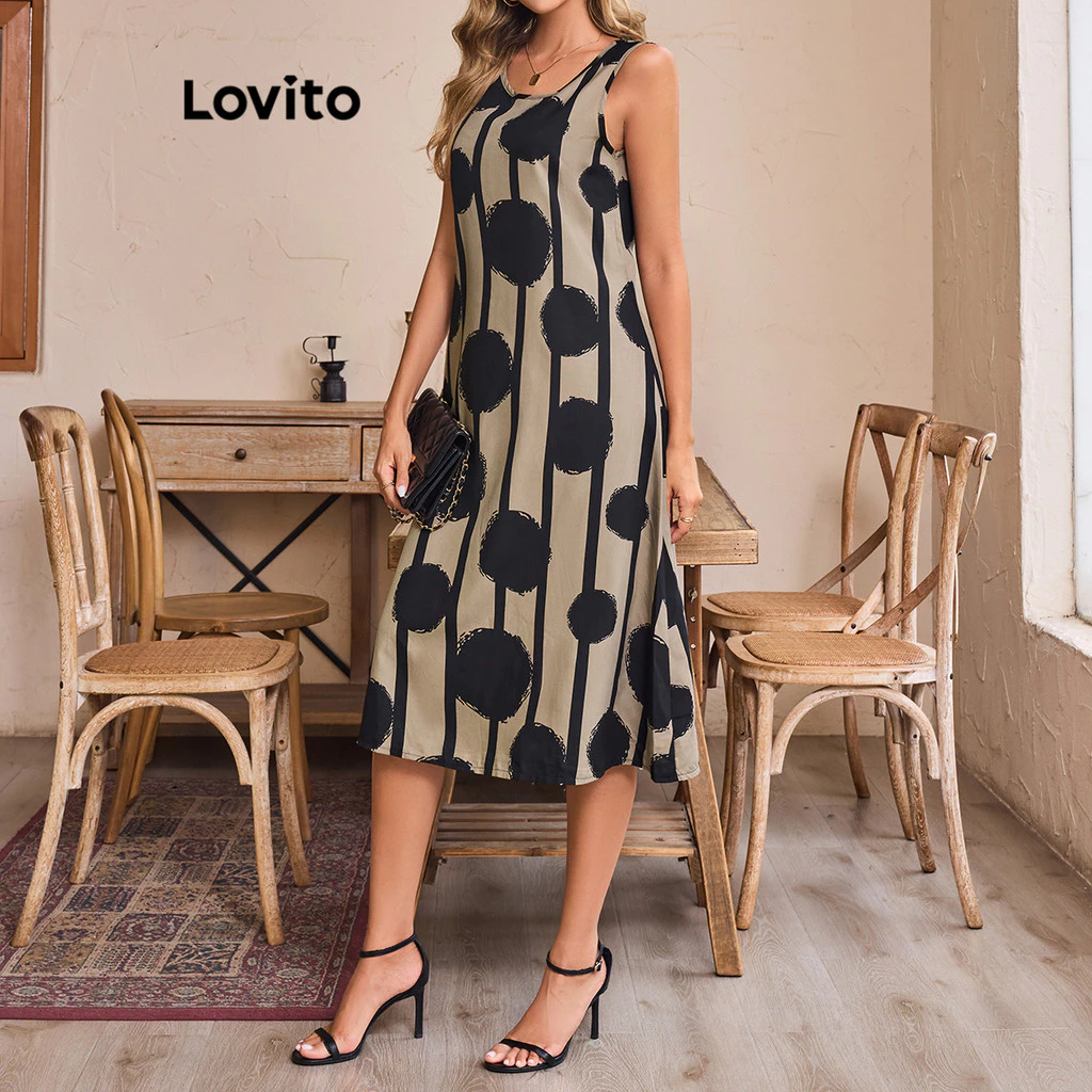 Lovito Casual Dress Polka Dot Wrap Puff Sleeve Dress for Women LNE27238 (Multi-color)