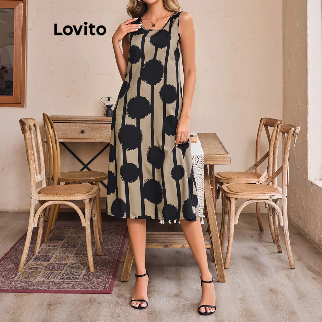 Lovito Casual Dress Polka Dot Wrap Puff Sleeve Dress for Women LNE27238 (Multi-color)