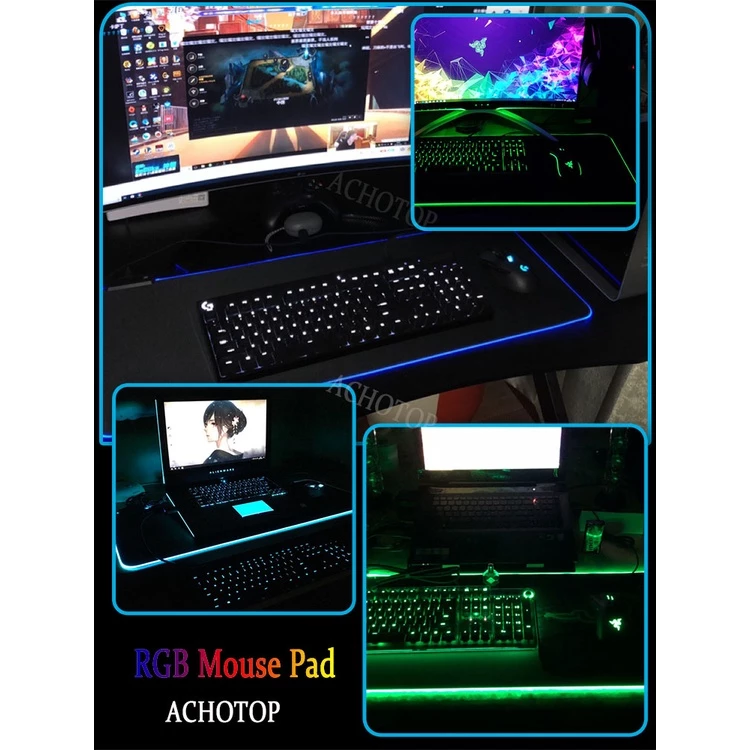Anime Demon Slayer Mousepad Gaming Mouse Pad RGB LED Gamer Mat Computer Desk Padmouse Keyboard