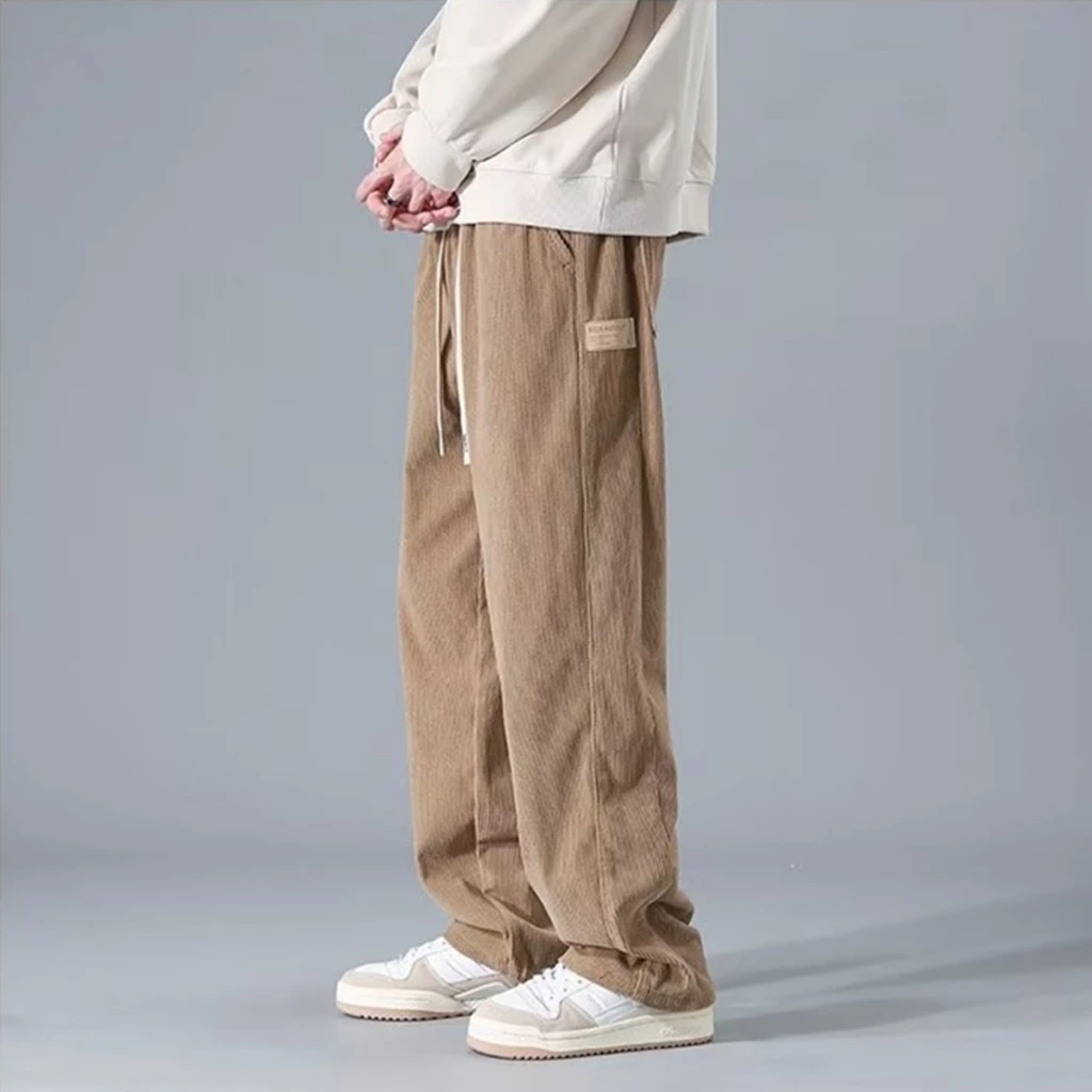 Seluar korduroi untuk lelaki seluar khaki Korea longgar potongan lurus Slocks Khaki Kargo Cargo Kerja Casual Slack Pants Men Seluar