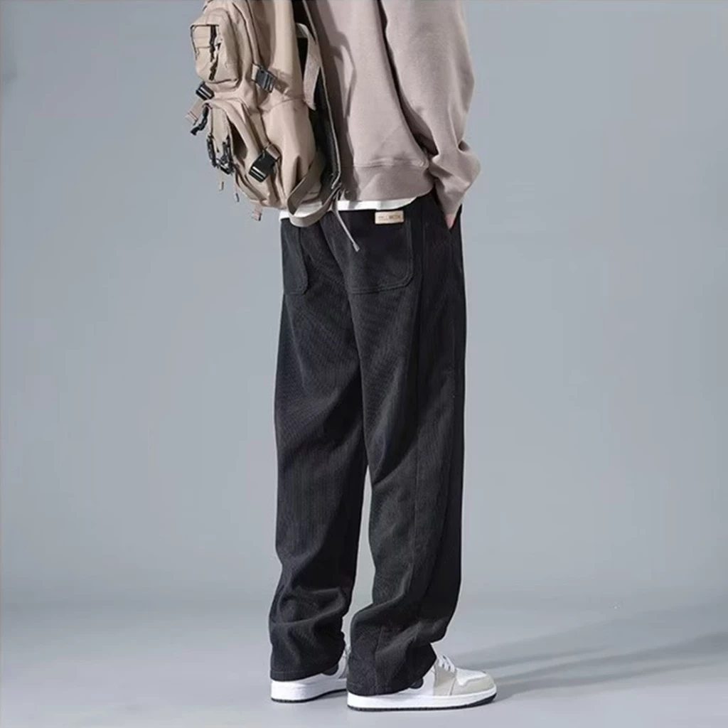 Seluar korduroi untuk lelaki seluar khaki Korea longgar potongan lurus Slocks Khaki Kargo Cargo Kerja Casual Slack Pants Men Seluar