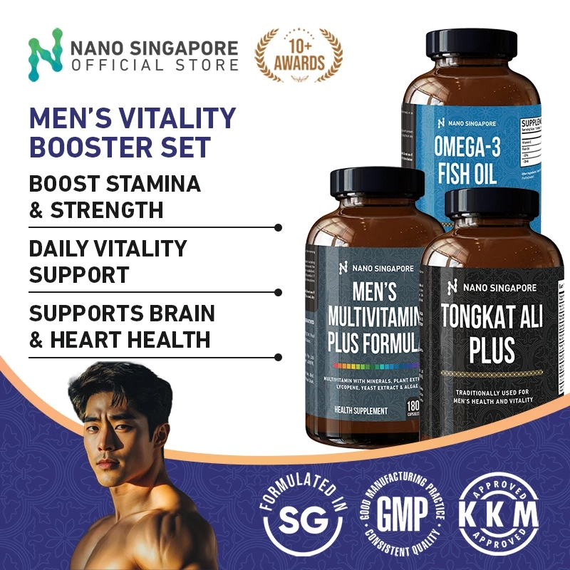 Nano Singapore Men’s Power & Vitality Combo – Tongkat Ali Plus, Multivitamin, Omega 3 for Energy, Performance & Strength