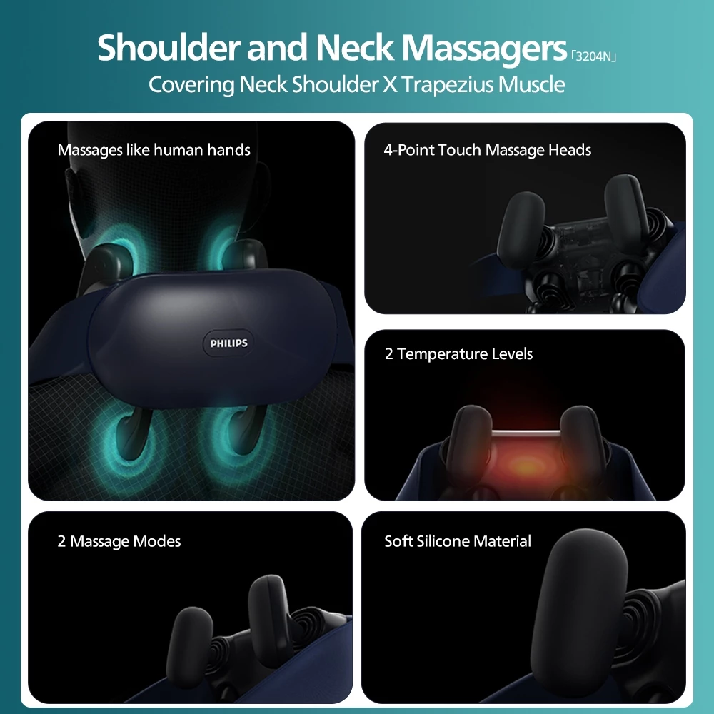 Philips Neck and Shoulder Massager with Heat Compress Hand-Simulated Kneading Neck Pain Relief mesin urut leher dan bahu