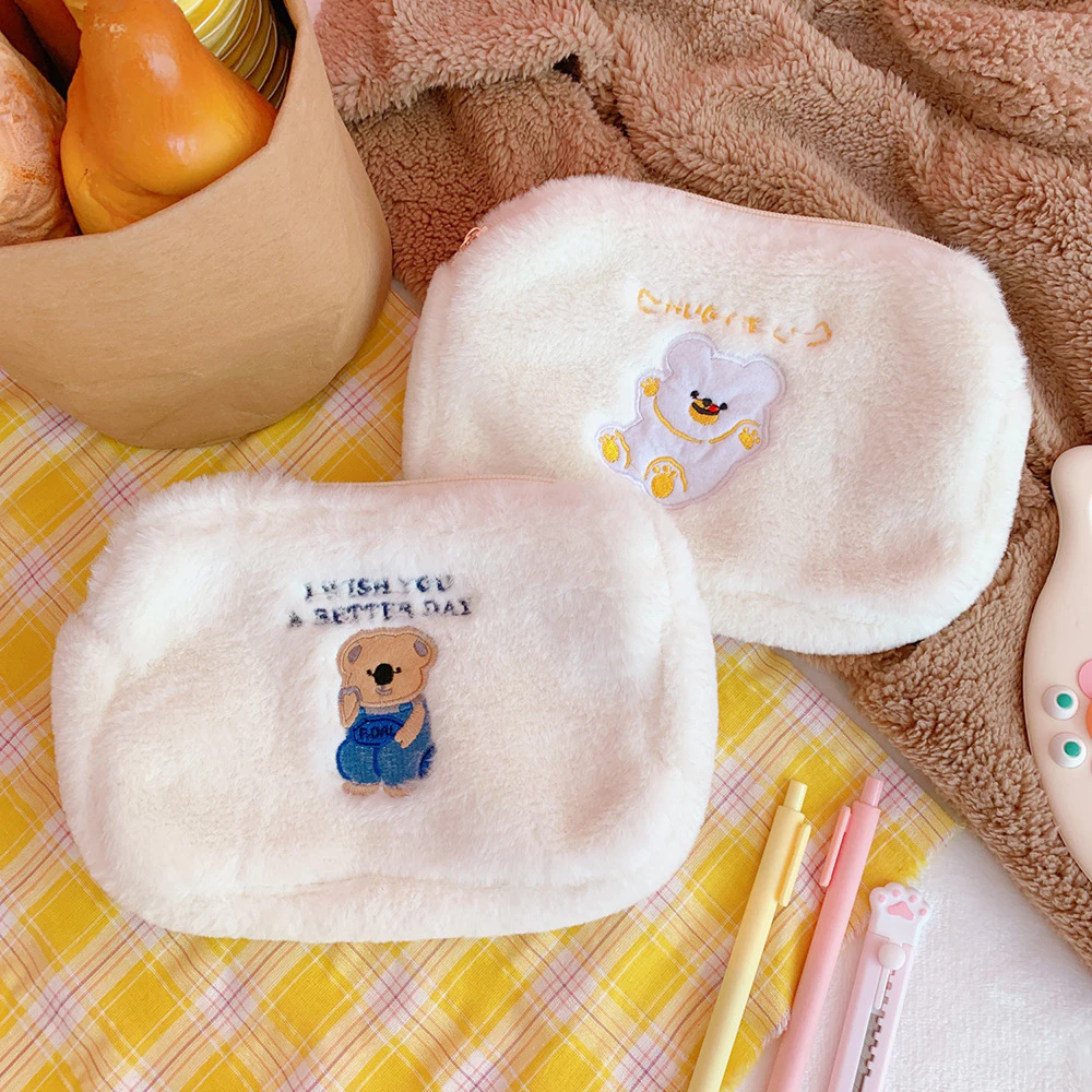 YoYo Cosmetic Bag Cartoon Bear Plush Cute Girl Ins Korea Japan