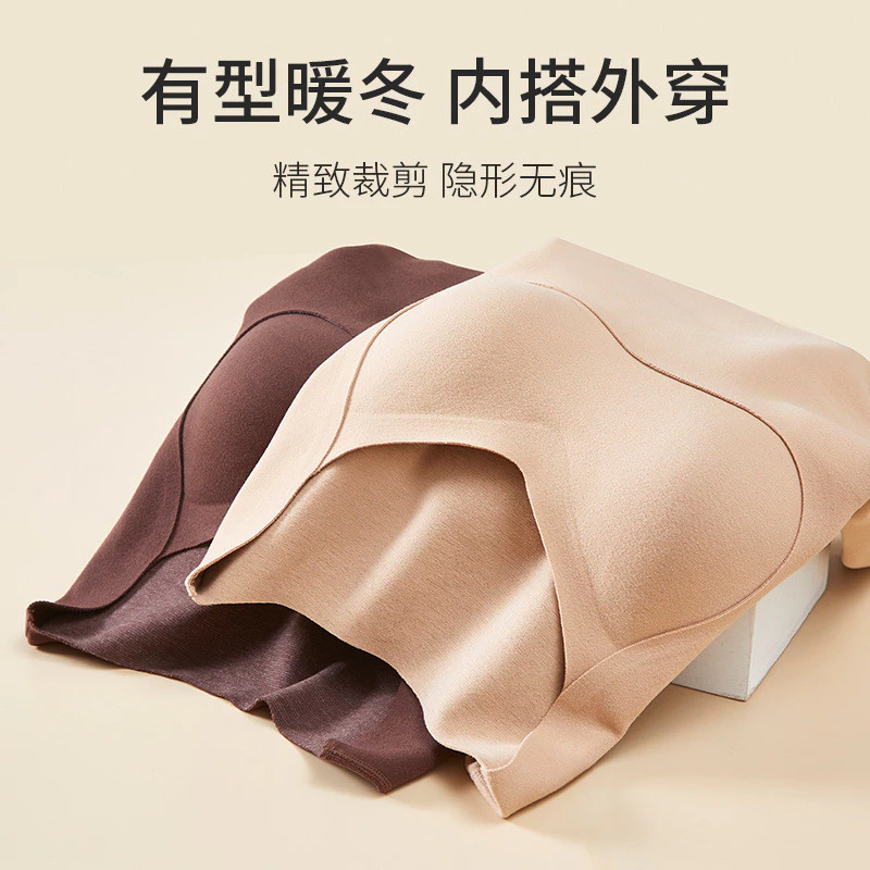 Wool Silk Velvet Thermal Underwear Set for Women - Long Sleeve Top & Thick Bottoms with Chest Pads