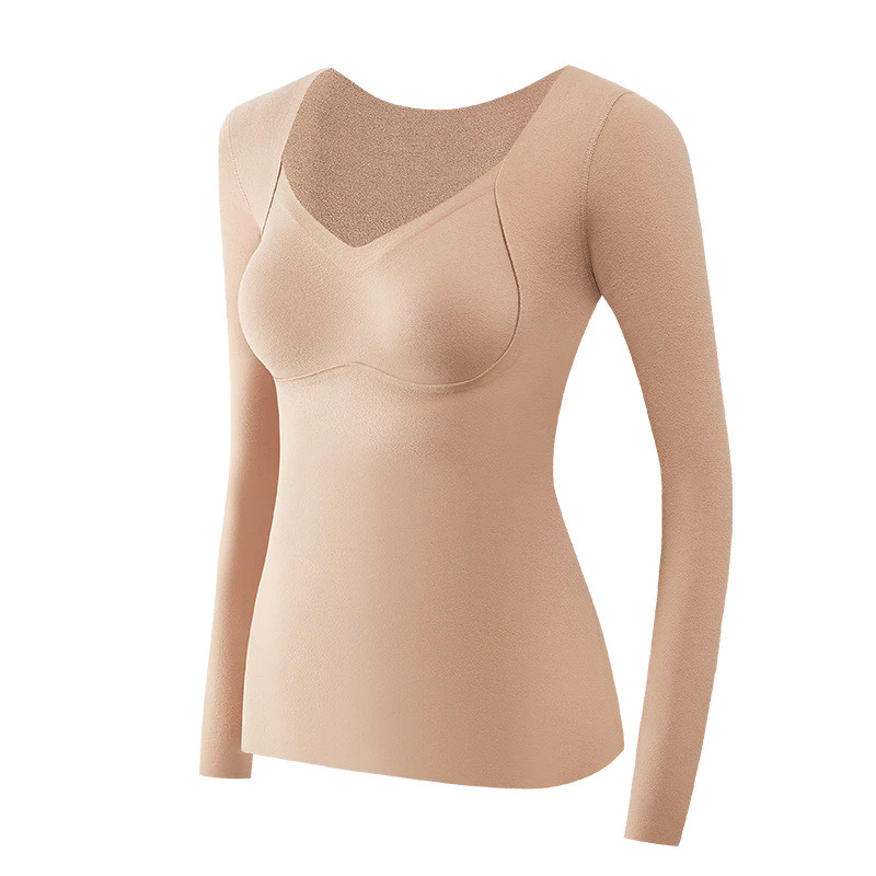 Wool Silk Velvet Thermal Underwear Set for Women - Long Sleeve Top & Thick Bottoms with Chest Pads