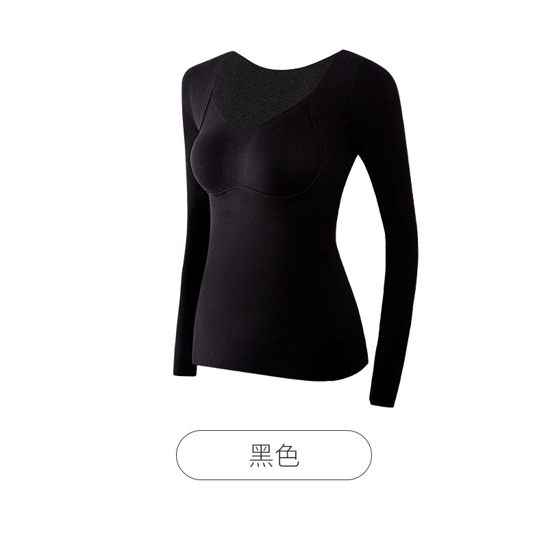 Wool Silk Velvet Thermal Underwear Set for Women - Long Sleeve Top & Thick Bottoms with Chest Pads