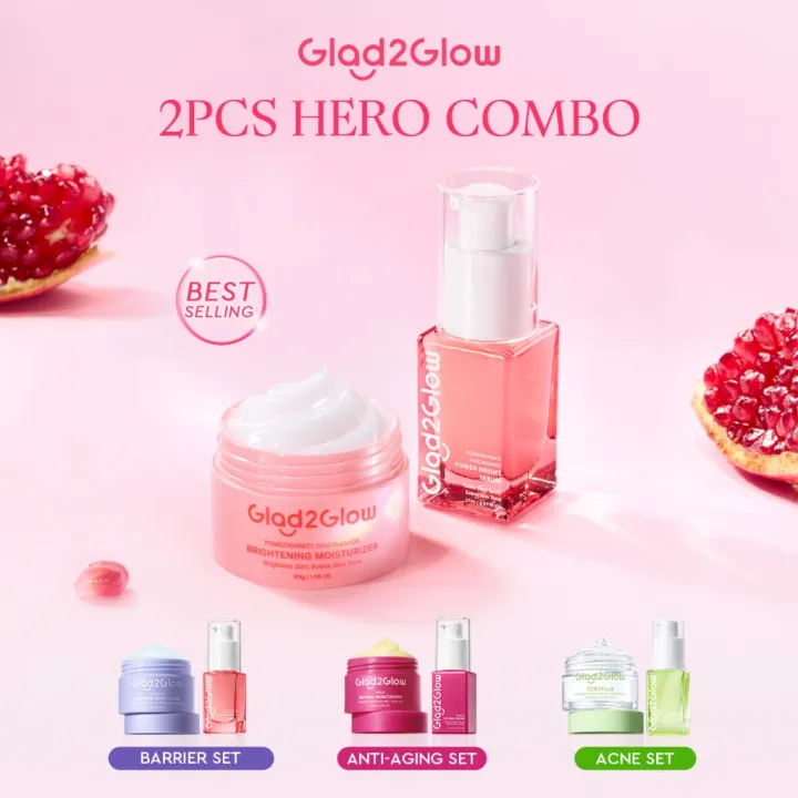 Glad2Glow 2In1 Basic Skincare Set Brightening Glowing/Repair/Acne/Retinol/377 Moisturizer&Serum Travel Kit Skincar