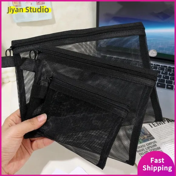 P-CUTE Transparent Cosmetic Bag Mesh With Zipper Mesh Pouch Handbags Storage Pouch Women App