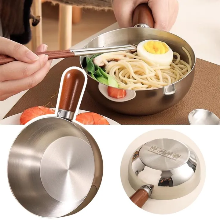 QUTZZMND Silver Complementary Food Pot 304 Stainless Steel Removable Handle Bowl Small Cookware Simple 0 Coating Mixing Bowl Housework